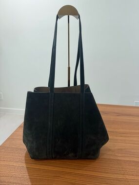 Zara Black Suede Tote with Long Shoulder Straps